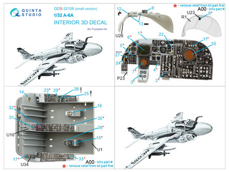 Quinta Studio QDS-32108 - A-6A Intruder 3D-Printed &amp; coloured Interior on decal paper (for Trumpeter kit) - Small Version - 1:32