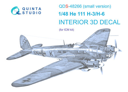 Quinta Studio QDS-48266 - He 111H-3/H-6 3D-Printed &amp; coloured Interior on decal paper (for ICM kit)- Small Version - 1:48