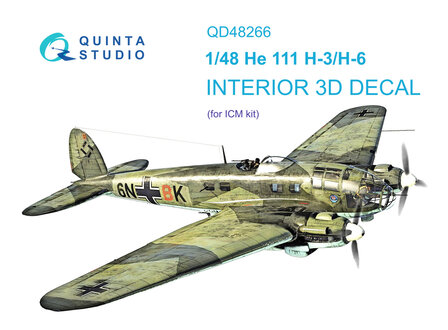 Quinta Studio QD48266 - He 111H-3/H-6 3D-Printed &amp; coloured Interior on decal paper (for ICM kit) - 1:48