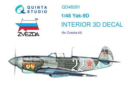 Quinta Studio QD48281 - Yak-9D 3D-Printed &amp; coloured Interior on decal paper (for Zvezda kit) - 1:48