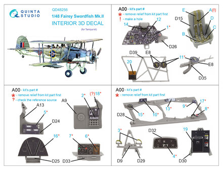 Quinta Studio QD48256 - Swordfish Mk.II 3D-Printed &amp; coloured Interior on decal paper (for Tamiya kit) - 1:48