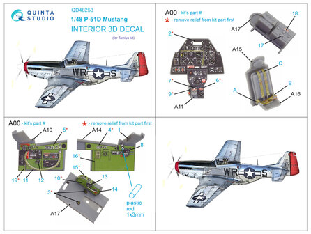 Quinta Studio QD48253 - P-51D 3D-Printed &amp; coloured Interior on decal paper (for Tamiya kit) - 1:48