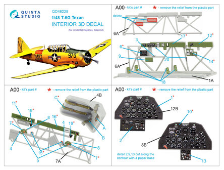 Quinta Studio QD48228 - T-6G 3D-Printed &amp; coloured Interior on decal paper (for Italeri kit) - 1:48