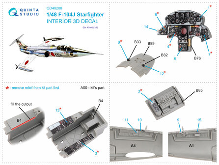 Quinta Studio QD48200 - F-104J 3D-Printed &amp; coloured Interior on decal paper (for Kinetic kit) - 1:48