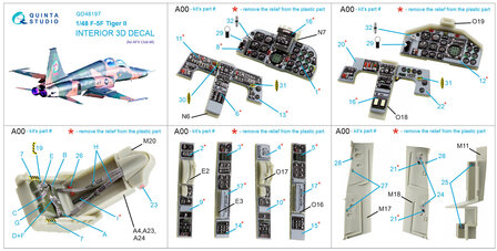 Quinta Studio QD48197 - F-5F Tiger II 3D-Printed &amp; coloured Interior on decal paper (for AFV Club kit) - 1:48