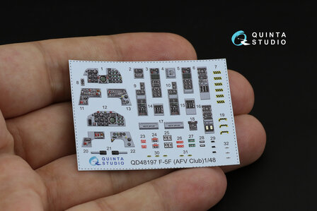 Quinta Studio QD48197 - F-5F Tiger II 3D-Printed &amp; coloured Interior on decal paper (for AFV Club kit) - 1:48