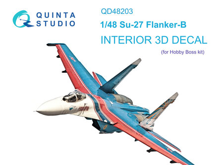 Quinta Studio QD48203 - Su-27 3D-Printed &amp; coloured Interior on decal paper (for Hobby Boss kit) - 1:48