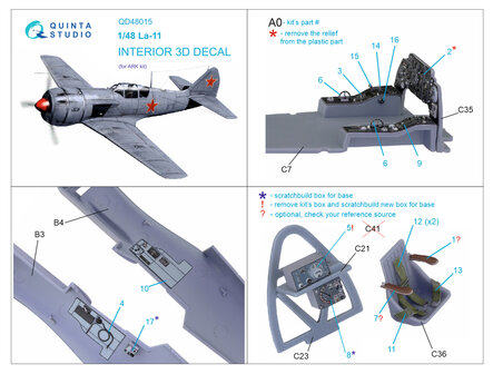 Quinta Studio QD48015 - La-11 3D-Printed &amp; coloured Interior on decal paper (for ARK kit) - 1:48