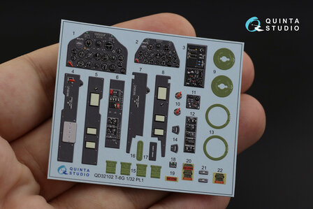 Quinta Studio QD32102 - T-6G 3D-Printed &amp; coloured Interior on decal paper (for Kitty Hawk kit) - 1:32