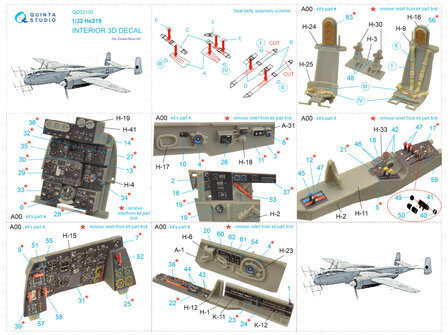 Quinta Studio QD32103 - He 219 3D-Printed &amp; coloured Interior on decal paper (for ZM SWS kit) - 1:32