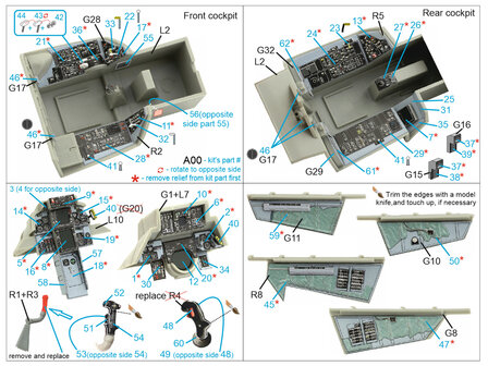 Quinta Studio QD32098 - F-14A 3D-Printed &amp; coloured Interior on decal paper (for Trumpeter kit) - 1:32