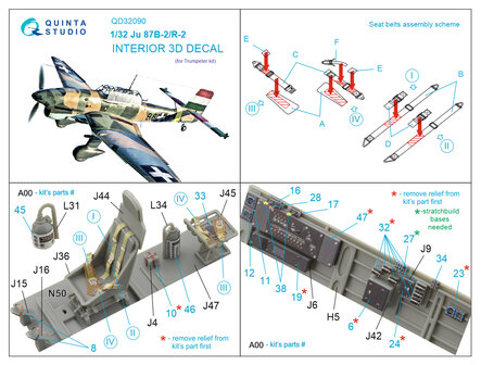 Quinta Studio QD32090 - Ju 87B-2/R-2 3D-Printed &amp; coloured Interior on decal paper (for Trumpeter kit) - 1:32