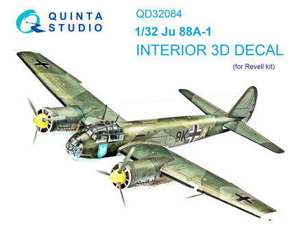 Quinta Studio QD32084 - Ju 88A-1 3D-Printed &amp; coloured Interior on decal paper (for Revell kit) - 1:32