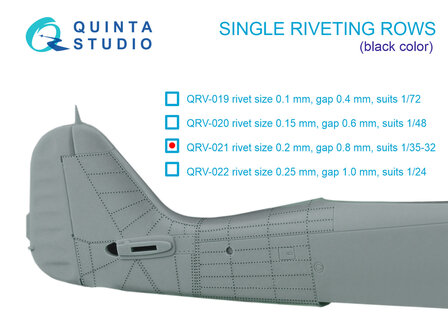 Quinta Studio QRV-021 - Single riveting rows (rivet size 0.20 mm, gap 0.8 mm), Black color, total length 5.8 m/19 ft - 1:32