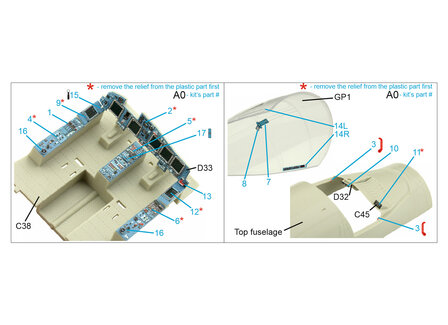 Quinta Studio QDS-48018 - Su-34 3D-Printed &amp; coloured Interior on decal paper (for Kitty Hawk kit) - Small Version - 1:48