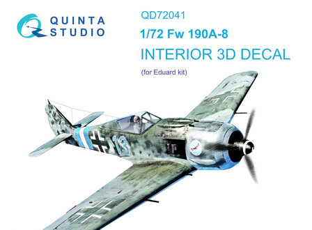 Quinta Studio QD72041 - Fw 190A-8 3D-Printed &amp; coloured Interior on decal paper (for Eduard) - 1:72