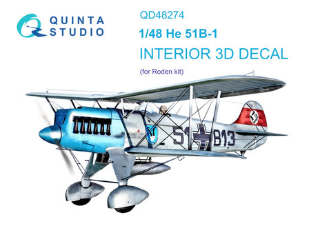 Quinta Studio QD48274 - He 51B 3D-Printed &amp; coloured Interior on decal paper (for Roden kit) - 1:48