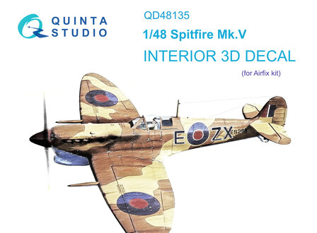 Quinta Studio QD48135 - Spitfire Mk.V 3D-Printed &amp; coloured Interior on decal paper (Airfix kit) - 1:48