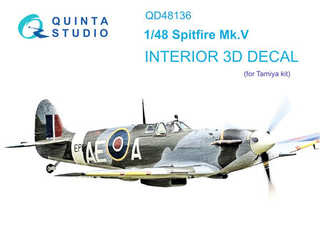 Quinta Studio QD48136 - Spitfire Mk.V 3D-Printed &amp; coloured Interior on decal paper (Tamiya kit) - 1:48