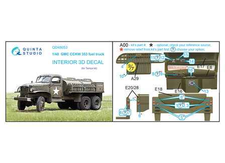 Quinta Studio QD48053 - GMC CCKW 353 fuel truck 3D-Printed &amp; coloured Interior on decal paper (Tamiya kit) - 1:48