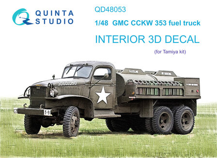 Quinta Studio QD48053 - GMC CCKW 353 fuel truck 3D-Printed &amp; coloured Interior on decal paper (Tamiya kit) - 1:48