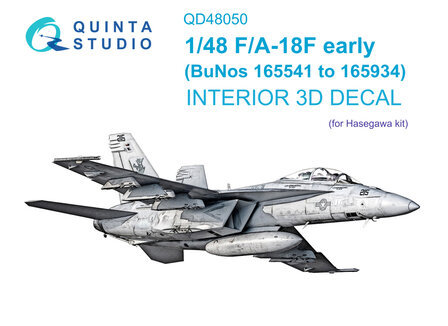 Quinta Studio QD48050 - F/A-18F early 3D-Printed &amp; coloured Interior on decal paper (Hasegawa kit) - 1:48