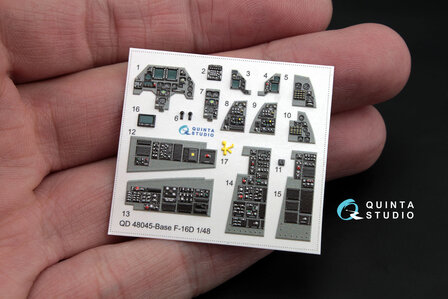 Quinta Studio QD48045 - F-16D (block 30/40/50) 3D-Printed &amp; coloured Interior on decal paper (for Kinetic kit) - 1:48