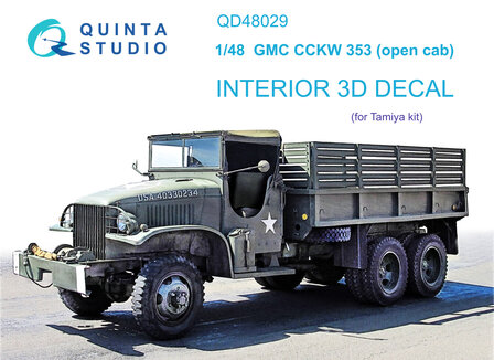 Quinta Studio QD48029 - GMC CCKW 353 (open cab) 3D-Printed &amp; coloured Interior on decal paper (for Tamiya kit) - 1:48