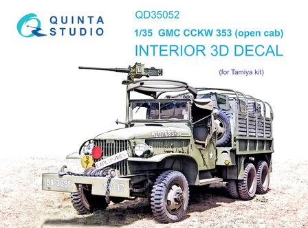 Quinta Studio QD35052 - GMC CCKW 353 (open cab) 3D-Printed &amp; coloured Interior on decal paper (for Tamiya kit) - 1:35