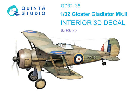 Quinta Studio QD32135 - Gloster Gladiator Mk II 3D-Printed &amp; coloured Interior on decal paper (for ICM kit) - 1:32