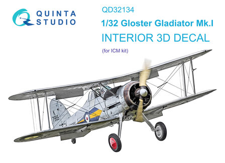 Quinta Studio QD32134 - Gloster Gladiator Mk I 3D-Printed &amp; coloured Interior on decal paper (for ICM kit) - 1:32