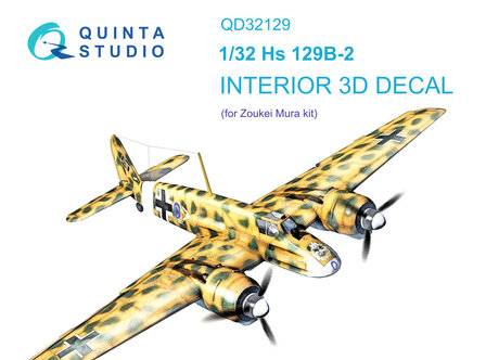 Quinta Studio QD32129 - Hs 129B-2 3D-Printed &amp; coloured Interior on decal paper (for Zoukei-Mura kit) - 1:32