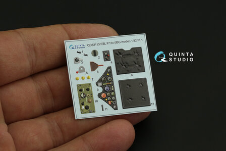 Quinta Studio QD32113 - PZL P.11c 3D-Printed &amp; coloured Interior on decal paper (for IBG model kit) - 1:32