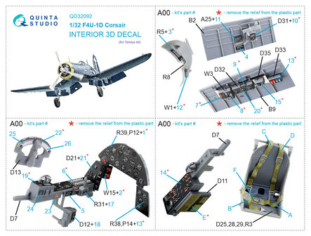 Quinta Studio QD32092 - F4U-1D 3D-Printed &amp; coloured Interior on decal paper (for Tamiya kit) - 1:32