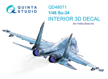 Quinta Studio QD48071 - Su-34 3D-Printed &amp; coloured Interior on decal paper (for HobbyBoss kit) - 1:48