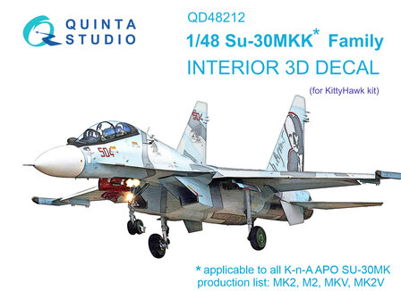 Quinta Studio QD48212 - Su-30MKK 3D-Printed &amp; coloured Interior on decal paper ( for KittyHawk kit) - 1:48