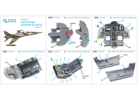 Quinta Studio QD48232 - NF-5A 3D-Printed &amp; coloured Interior on decal paper (for Kinetic kit) - 1:48