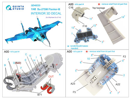 Quinta Studio QD48233 - Su-27SM 3D-Printed &amp; coloured Interior on decal paper (for KittyHawk kit) - 1:48