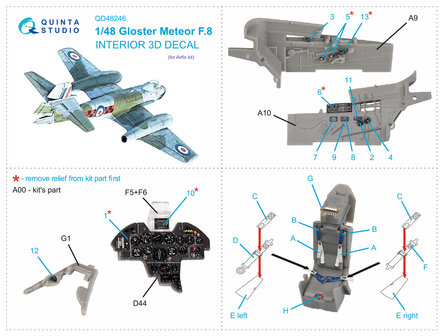 Quinta Studio QD48246 - Meteor F.8 3D-Printed &amp; coloured Interior on decal paper (for Airfix kit) - 1:48