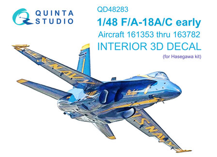 Quinta Studio QD48283 - F/A-18A / C early 3D-Printed &amp; coloured Interior on decal paper (for Hasegawa kit) - 1:48