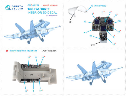 Quinta Studio QDS-48284 - F/A-18A++ 3D-Printed &amp; coloured Interior on decal paper (for Hasegawa kit) - Small Version - 1:48