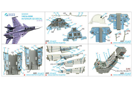 Quinta Studio QD48320 - Su-30SM 3D-Printed &amp; coloured Interior on decal paper (for GWH kit) - 1:48