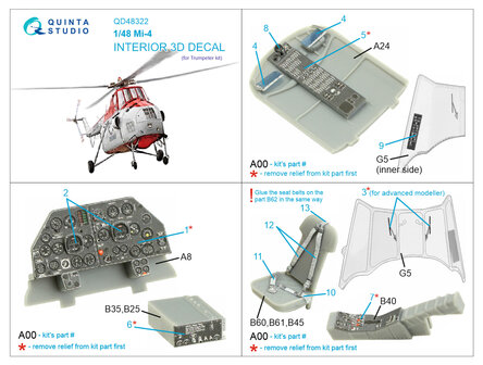 Quinta Studio QD48322 - Mi-4 3D-Printed &amp; coloured Interior on decal paper (for Trumpeter kit) - 1:48