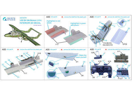 Quinta Studio QD32078 - OV-10A (USN version) 3D-Printed &amp; coloured Interior on decal paper (for KittyHawk kit) - 1:32
