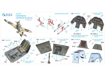 Quinta Studio QD32083 - Bf 109G-2/G-4 3D-Printed &amp; coloured Interior on decal paper (for Hasegawa kit) - 1:32