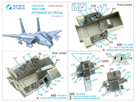 Quinta Studio QDS-32099 - F-14B 3D-Printed &amp; coloured Interior on decal paper (for Trumpeter kit) - Small Version - 1:32