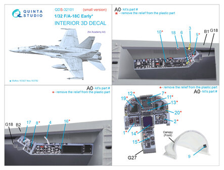 Quinta Studio QDS-32101 - F/A-18C Early 3D-Printed &amp; coloured Interior on decal paper (for Academy kit) - Small Version - 1:32