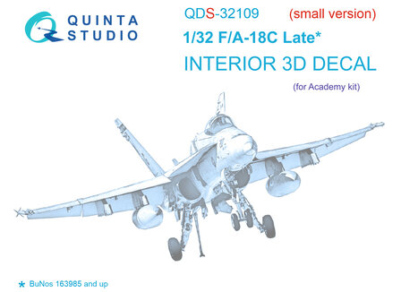 Quinta Studio QDS-32109 - F/A-18C Late 3D-Printed &amp; coloured Interior on decal paper (for Academy kit) - Small Version - 1:32