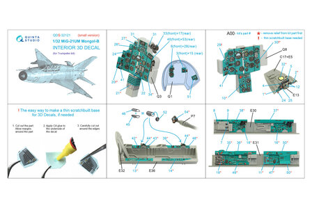 Quinta Studio QDS-32121 - MiG-21UM 3D-Printed &amp; coloured Interior on decal paper (for Trumpeter kit) - Small Version - 1:32