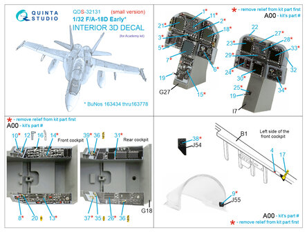 Quinta Studio QDS-32131 - F/A-18D Early 3D-Printed &amp; coloured Interior on decal paper (for Academy kit) - Small Version - 1:32